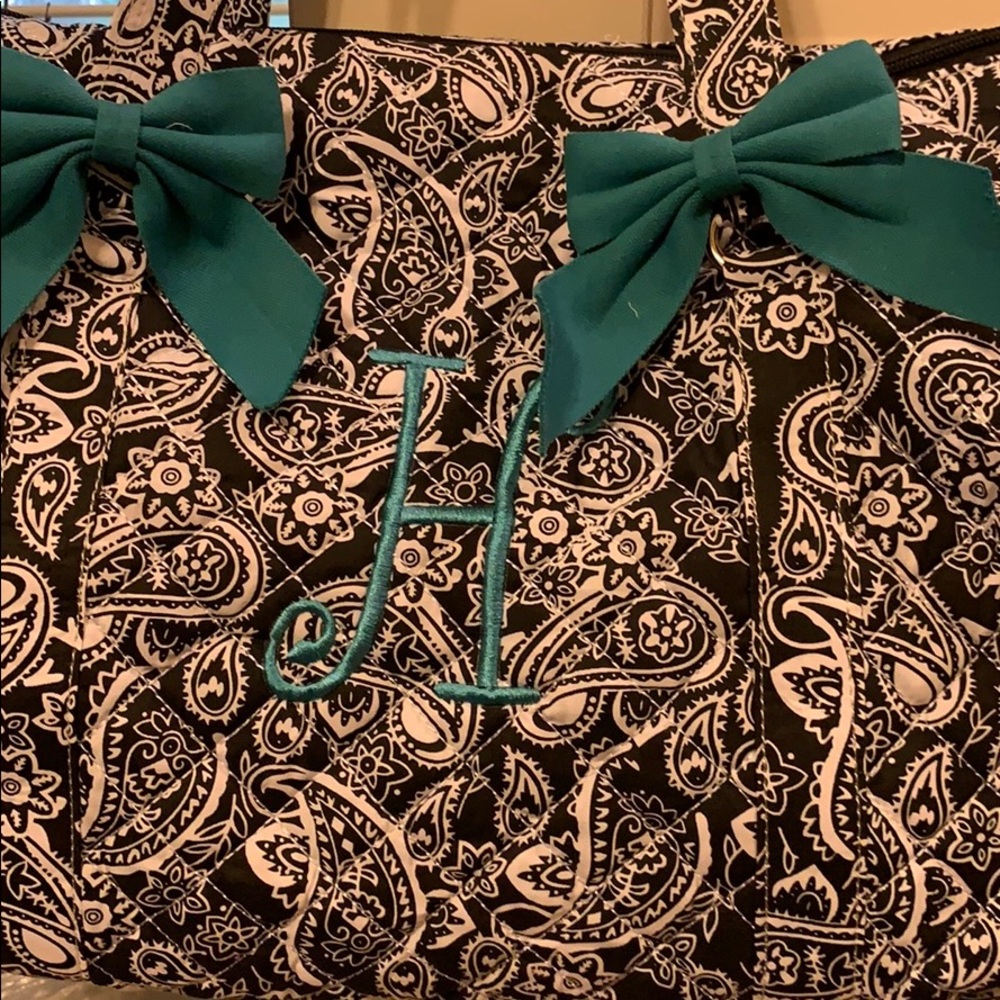 Compass initial H bag in black and white paisleys